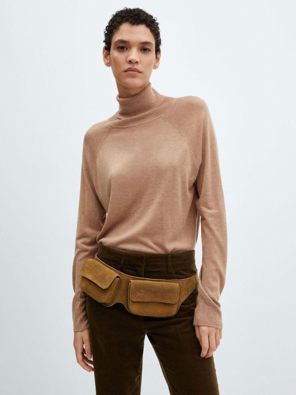 Mango Women's luccac roll neck Cashmere Blend Fine Knit Pullover Sweater beige L